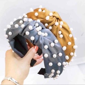 Turban Top Knot Headband with Pearls